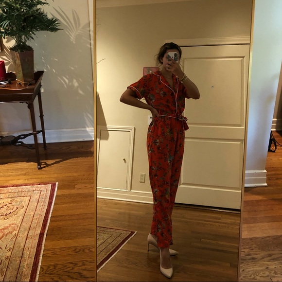 MOLLY BRACKEN ORANGE PATTERNED BOHO JUMPSUIT - Picture 3 of 6